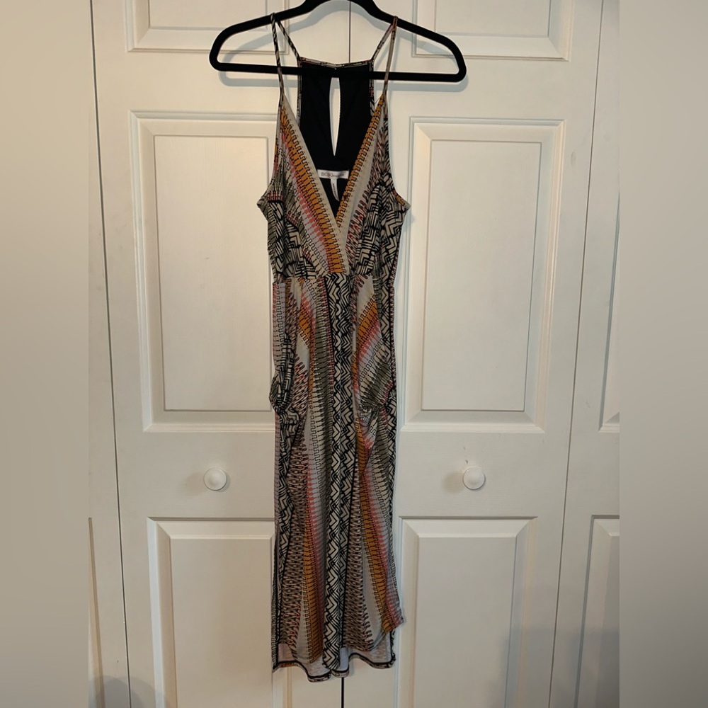 BCBGeneration Black and Silver Sequin Cut Out Maxi Dress